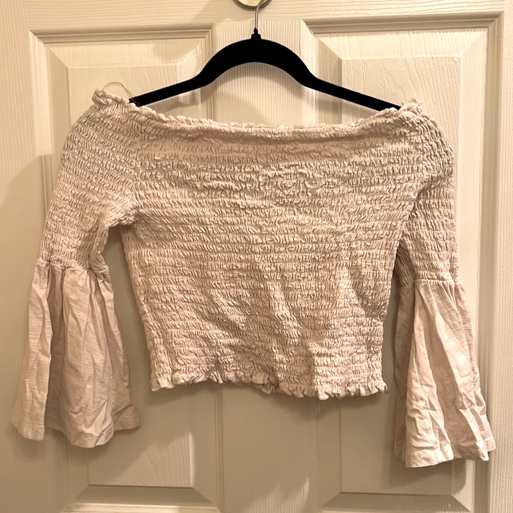 Off-Shoulder Ribbed Bodycon 3/4 Bellsleeve Top